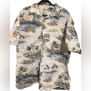 Vintage Men’s 2XLT Hawaiian Tropical Tiki Palm Tree Button Up Shirt 100% cotton